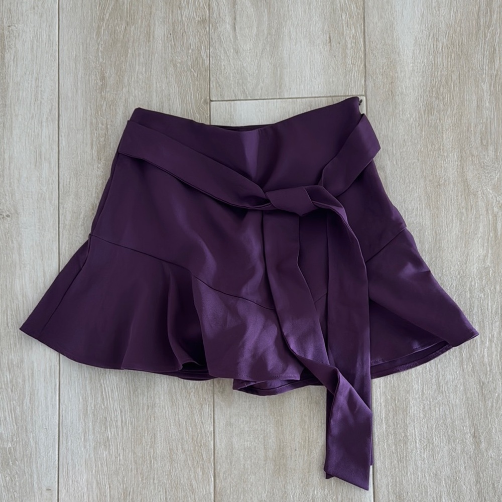 Zara Purple Skort Tie Belt Flare Mini Skirt - Picture 3 of 5